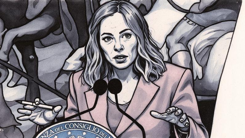 Primeira-ministra italiana Giorgia Meloni em evento público (Foto: Reprodução)