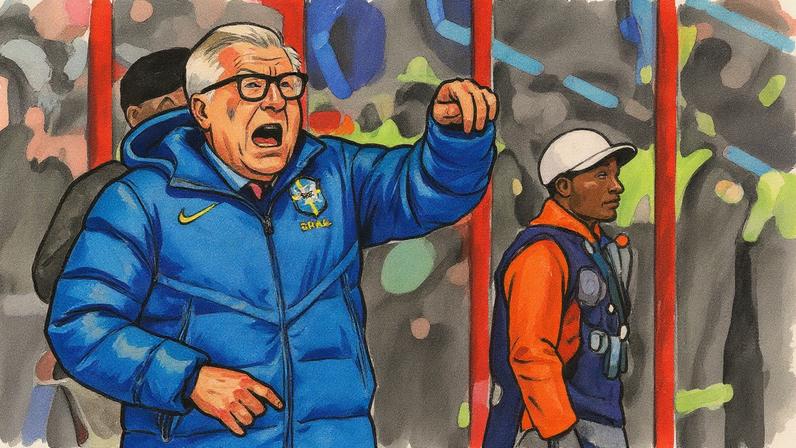 Técnico Carlo Ancelotti discute com o árbitro durante a partida (Foto: Reprodução)