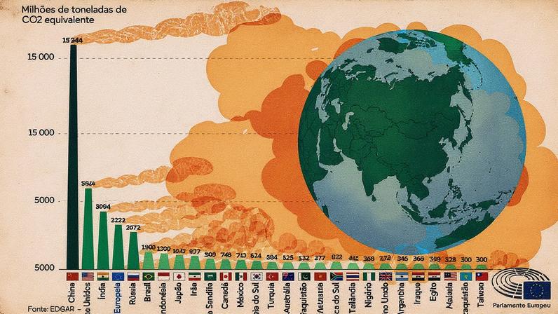 Maiores emissores de CO2 destacados em um gráfico (Foto: Reprodução)