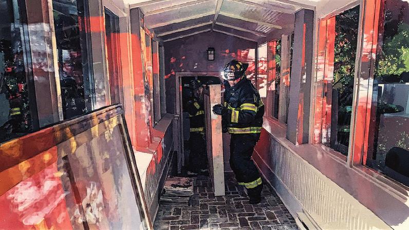 Firefighters evacuating artwork from Perelman's East Hampton estate, the Creeks, during a fire in 2018. New York State Supreme Court filing