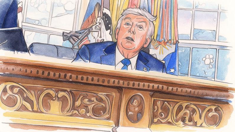 Presidente dos EUA, Donald Trump, em entrevista a jornalistas no Salão Oval (Foto: Reprodução)