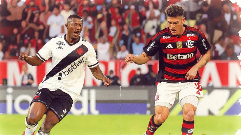 Rayan, do Vasco, e Carrascal, do Flamengo, em ação durante clássico pelo Campeonato Brasileiro (Foto: Reprodução)