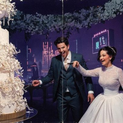 Ex-BBBs Laís Caldas e Gustavo Marsengo casam com bolo de 1,80m