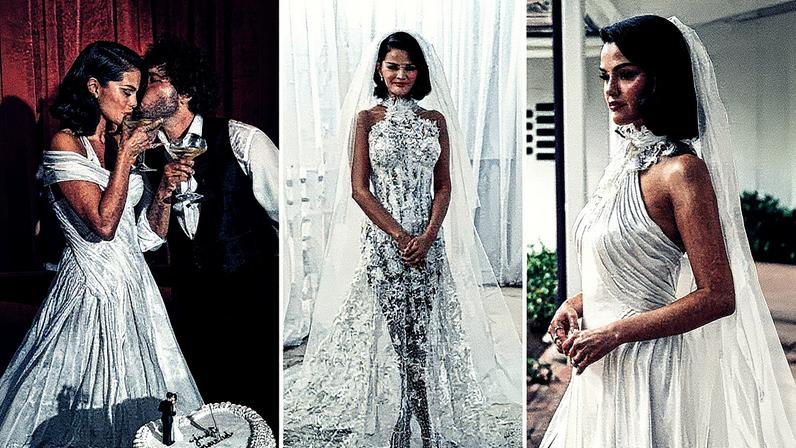 Selena Gomez mostra 3 vestidos diferentes em registros do casamento com Benny Blanco — Foto: Reprodução/Instagram