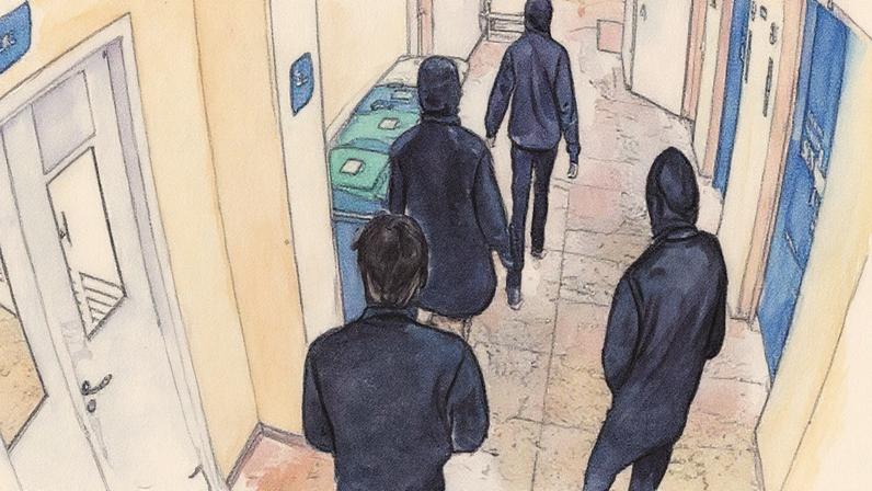 Criminosos vestidos de preto e com capuz circulam pelos corredores do hospital (Foto: Reprodução)