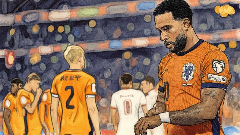 Jogador Memphis Depay em ação durante partida entre Holanda e Polônia pelas eliminatórias (Foto: Reprodução)