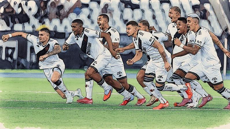 Jogadores do Vasco comemoram a classificação na Copa do Brasil após vencer o Botafogo nos pênaltis no Estádio Nilton Santos (Foto: Reprodução)