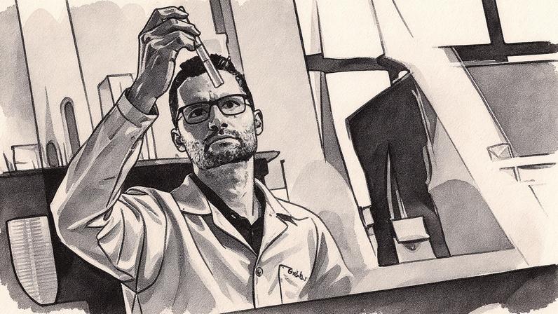 Igor Boggione, fundador da deep tech NanoFood, trabalha em laboratório na Universidade Federal de São João del-Rei, onde desenvolve polímero comestível à base de goma culinária para revestir alimentos (Foto: Reprodução)