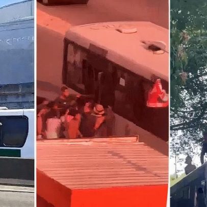 Jovens se aglomeram em cima de ônibus no retorno da praia no Rio de Janeiro
