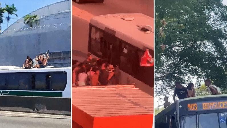 Jovens viajam em cima de ônibus após um dia de praia em um domingo quente no Rio de Janeiro (Foto: Reprodução)
