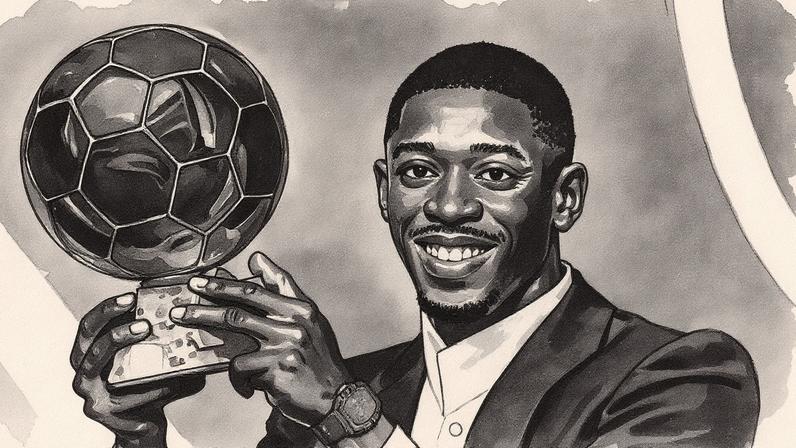 Dembelé exibe a Bola de Ouro em uma cerimônia (Foto: Reprodução)