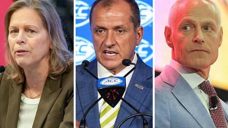 Comissários das conferências Big East, Atlantic Coast e Big 12 posam juntos (Foto: Reprodução)