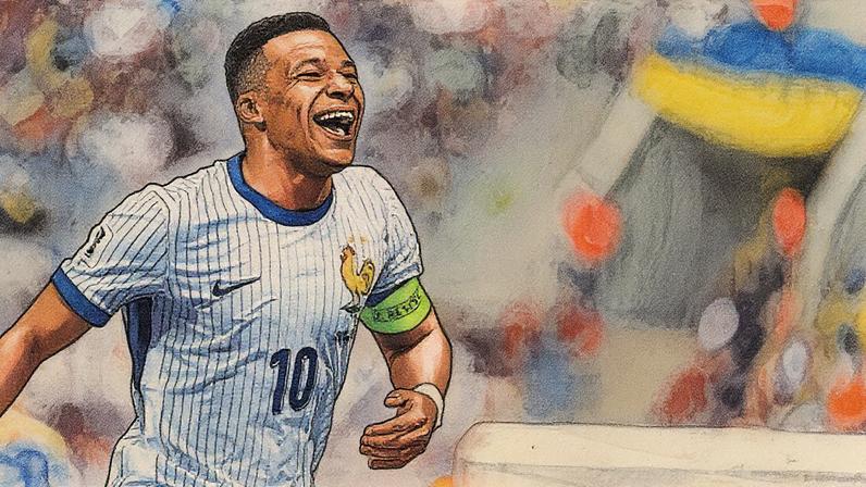 Jogador comemora gol durante partida entre França e Ucrânia (Foto: Reprodução)