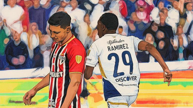 Bryan Ramirez marca o primeiro gol da LDU em sua primeira chegada ao ataque (Foto: Reprodução)