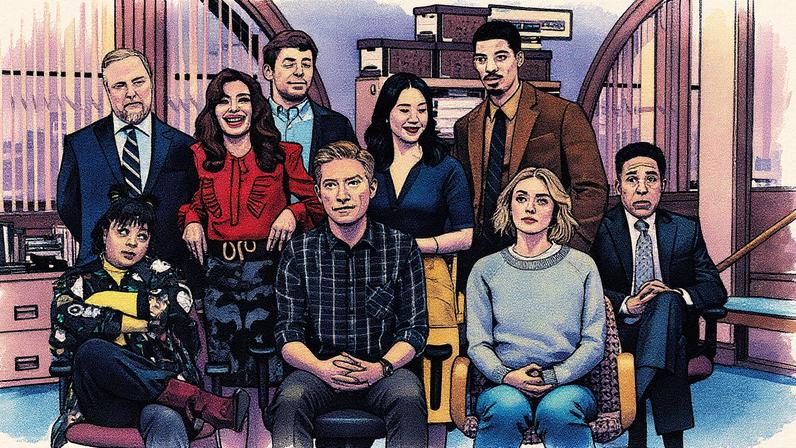 Elenco principal da série 'The Paper', que acompanha a rotina de um pequeno jornal local (Foto: Reprodução)