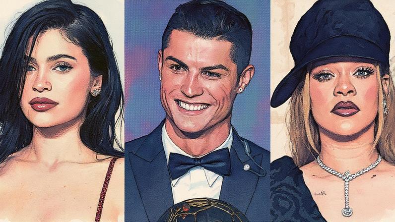 Kylie Jenner, Cristiano Ronaldo e Rihanna posam juntos em um evento (Foto: Reprodução)