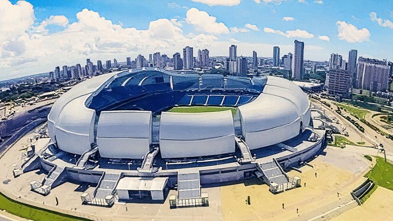 Arena das Dunas, em Natal (RN), vista externa com estrutura moderna e iluminação (Foto: Reprodução)
