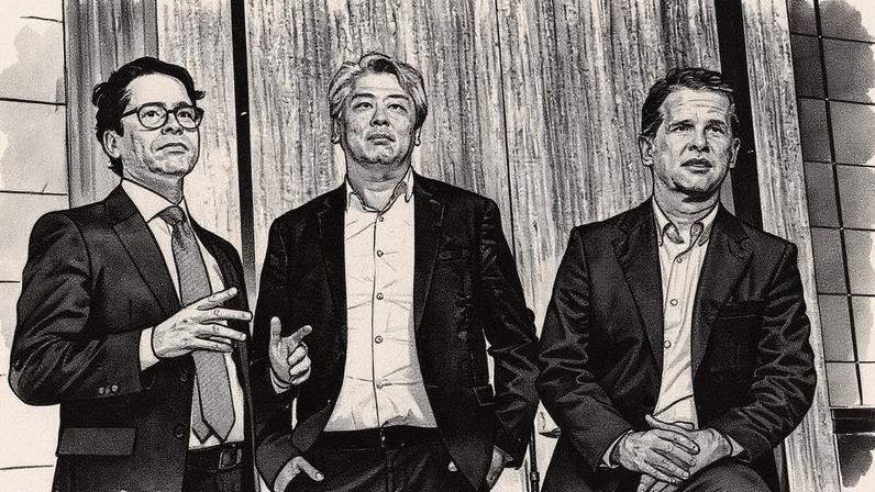 Brito, Okura e Barros do UBS BB celebram o aniversário de 5 anos do banco, que também alcançou mil transações em outubro (Foto: Reprodução)