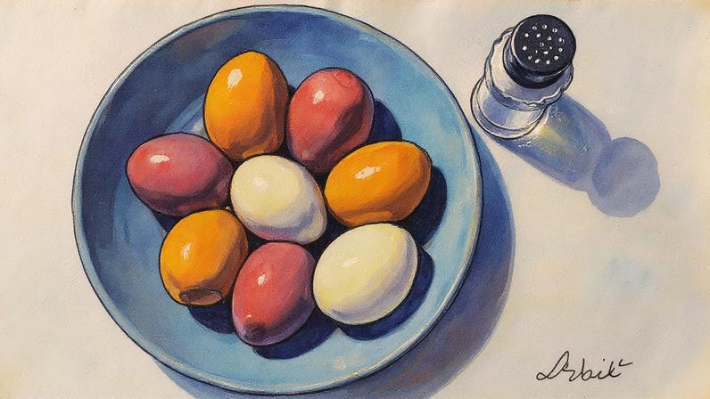 Ovos cozidos coloridos dispostos em uma superfície (Foto: Reprodução)