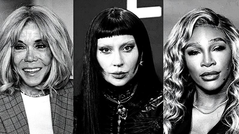 Brigitte Macron, Lady Gaga e Serena Williams foram alvo de teorias sobre identidade de gênero (Foto: Reprodução)