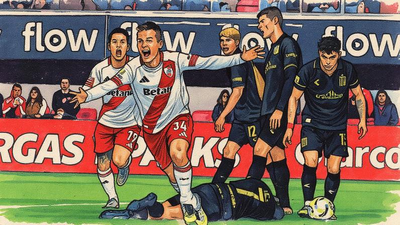 Giuliano Galoppo comemora o primeiro gol do River Plate na vitória sobre o Estudiantes (Foto: Reprodução)