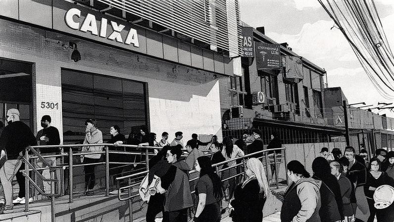 Fila de beneficiários do Bolsa Família em agência da Caixa em Porto Alegre (RS) (Foto: Reprodução)