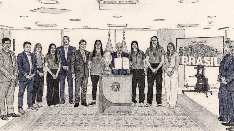 Lula recebe jogadoras da Seleção Brasileira de Futebol Feminino, campeãs da Copa América Feminina 2025, e o presidente da CBF, Samir Xaud (o quinto da esquerda para a direita) (Foto: Reprodução)