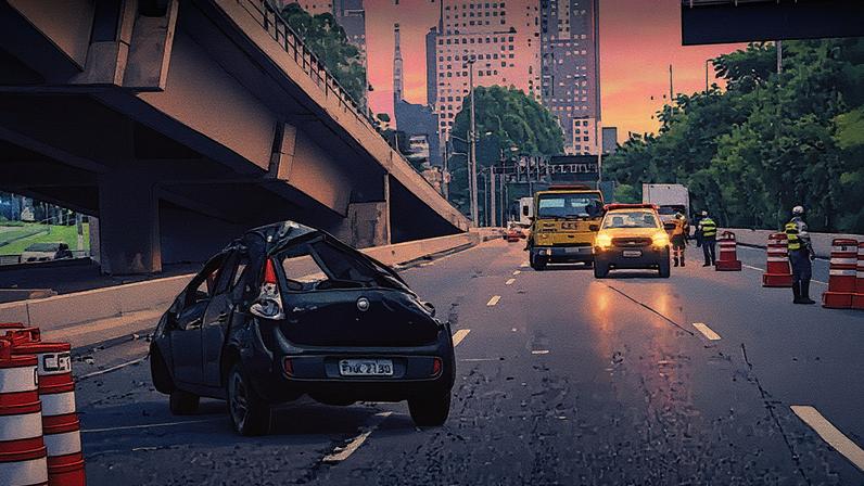 Carro capotado na marginal Pinheiros após motorista perder o controle; acidente resultou na morte de uma mulher (Foto: Reprodução)