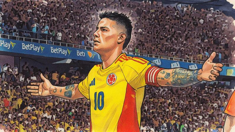 James Rodríguez celebra um gol durante partida das eliminatórias para a Copa do Mundo de 2026 entre Colômbia e Bolívia no estádio Metropolitano em Barranquilla (Foto: Reprodução)