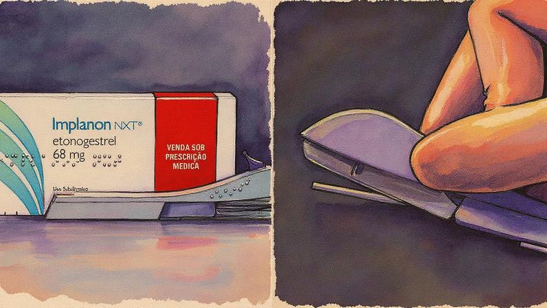 Implante contraceptivo Implanon e seu aplicador, com a haste flexível visível (Foto: Reprodução)
