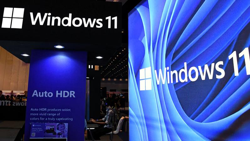 Windows 11 logo seen on a booth at Comic Con event...