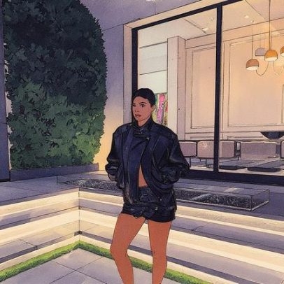 Kylie Jenner usa micro-mini saia de couro em look ousado