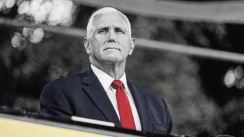 Former Vice President Mike Pence delivers speech during a demonstration against the Iranian regime in Brussels on September 6, 2025.