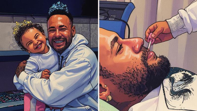 Neymar cai nas graças da filha Mavie e é surpreendido com batom; vídeo — Foto: Reproducção/Instagram