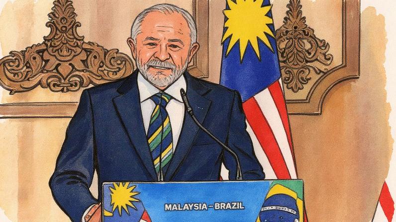 Lula em uma coletiva de imprensa na Malásia, concedida horas depois de uma reunião com Donald Trump. Foto: ARIF KARTONO / AFP