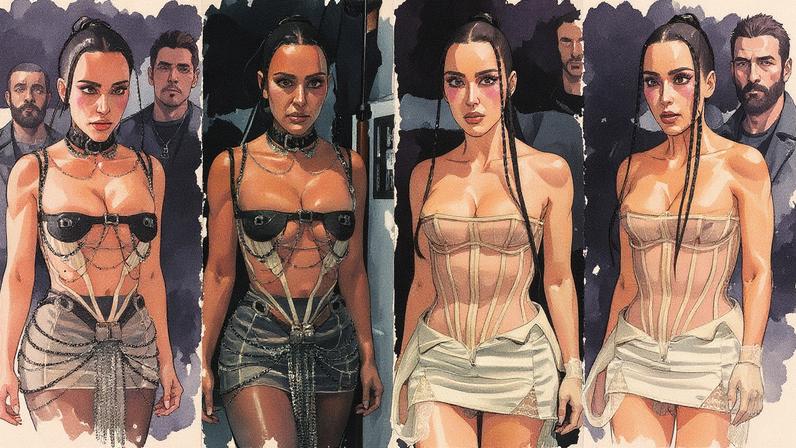 Kim Kardashian arrived at her 45th birthday party at Mert Alas’s London home on Wednesday wearing a sheer Dilara Findikoglu mini dress with braided hair details. ZUMAPRESS.com