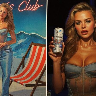 Brooks Nader usa corset transparente com jeans em festa Celsius em Miami