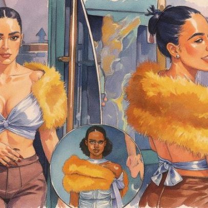 Kim Kardashian usa xale vintage da YSL como top em Nova York para All’s Fair