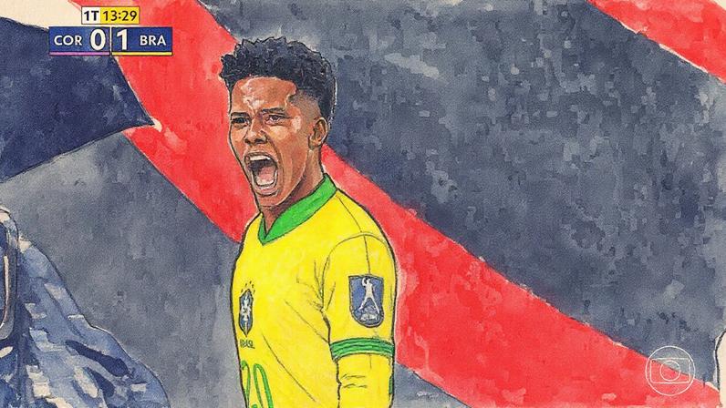 Estêvão comemora um gol na goleada do Brasil sobre a Coreia do Sul — Foto: @rafaelribeirorio / CBF