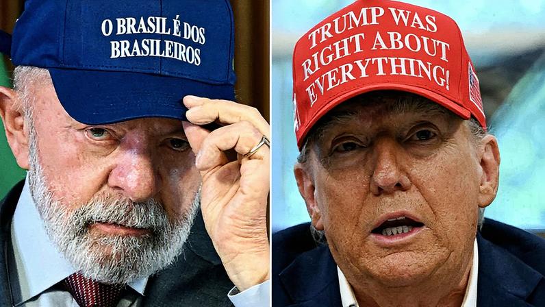 Os presidentes Lula, do Brasil, e Donald Trump, dos EUA. Fotos: EVARISTO SA / AFP e ANDREW CABALLERO-REYNOLDS / AFP