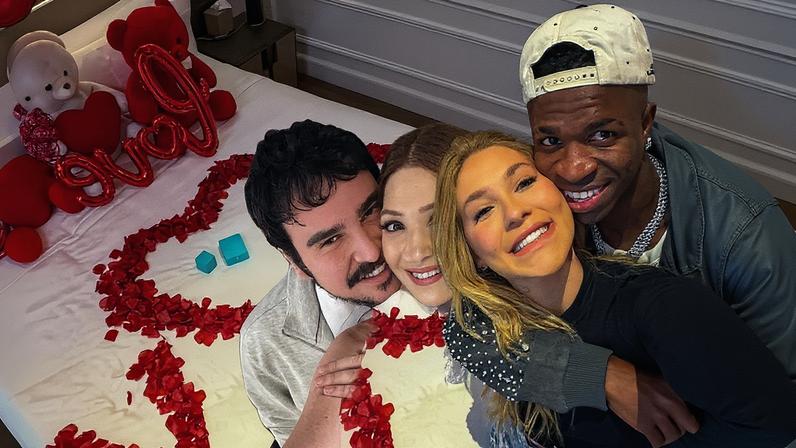 Rafa Chalub e Dani Calabresa 'recriam' foto de namoro de Vini Jr. e Virginia — Foto: Reprodução/Instagram