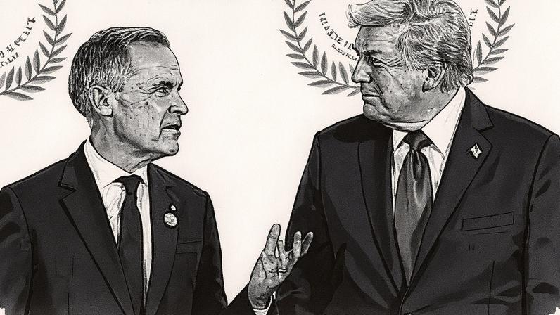 Donald Trump greets Canada's prime minister Mark Carney on 13 October 2025. Trump says he is cancelling all trade talks with Canada over an add criticising tariffs.