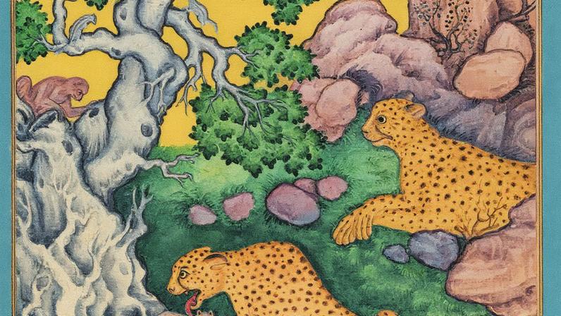 Basawan's A Family of Cheetahs in a Rocky Landscape (around 1575-80)