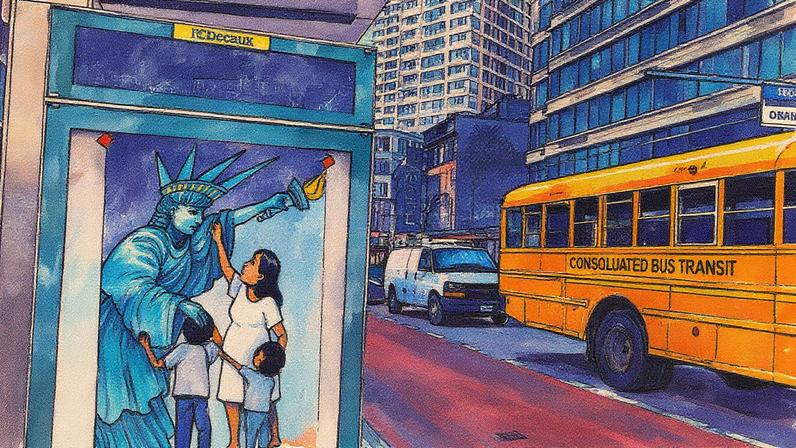 The Artists’ Rapid Response Team has taken over New York bus shelters, including on Brooklyn’s Fulton Street