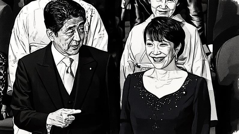 A 2014 photo showing Japan's then prime minister Shinzo Abe with his internal affairs minister Sanae Takaichi. She may hope that Donald Trump’s affection for Abe will stand her in good stead at Tuesday’s meeting in Tokyo. Photograph: Eugene Hoshiko/AP