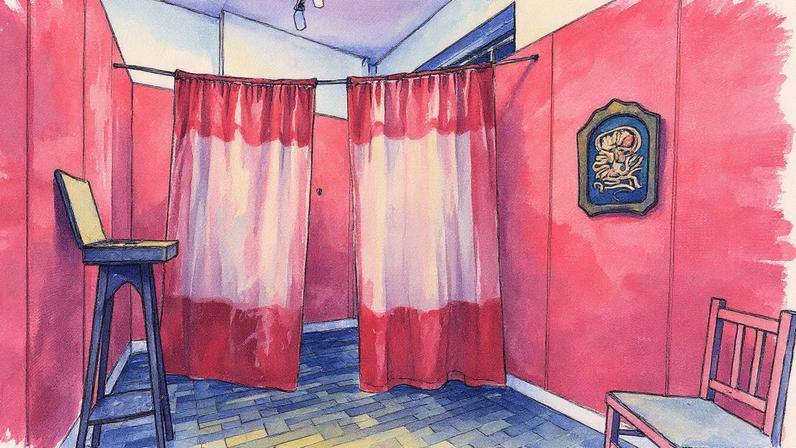 Alice Black's stand at Echo Soho features Rachael Louise Bailey’s In-habit (2025), which includes wallpaper designed from washed-up plastic oyster sacks and a vitrine of intestines