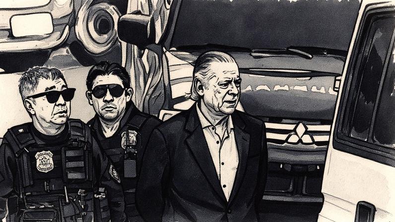 Erro de forma: José Dirceu, em 2015, sendo levado pela Polícia Federal. O ministro foi excluído de uma ação relacionada ao mensalão, após o STJ ver "erro grosseiro" em recurso do MPF. (Foto: Hedeson Alves/EFE)