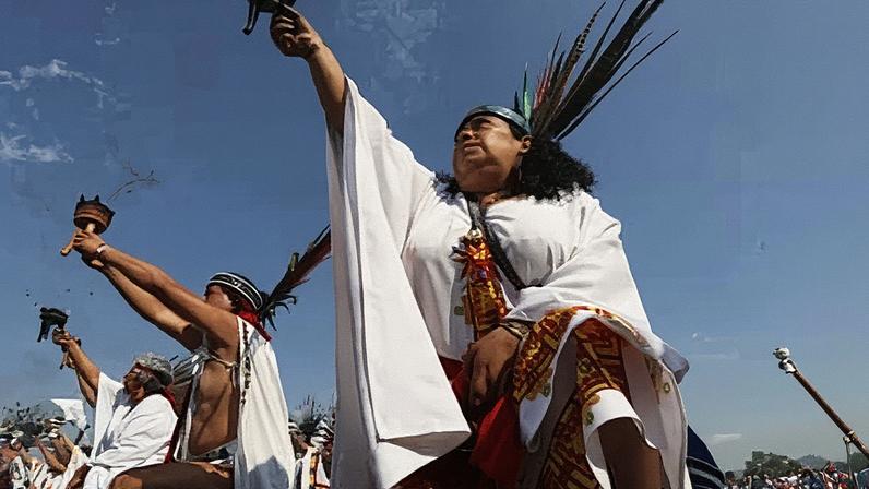 Aztec dancers perform a ritual to receive the sun's energy as they celebrate the spring equinox in Teotihuacán, Mexico.