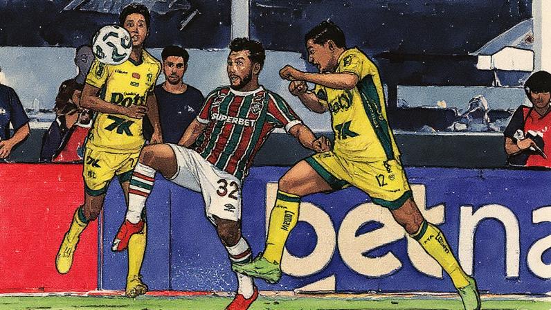 Acosta disputa a bola em partida contra o Mirassol (FOTO: LUCAS MERÇON / FLUMINENSE F.C.)