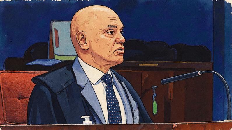 Após divergência: ministro Alexandre de Moraes, durante o julgamento do núcleo 4. Em seu voto, o relator cita mensagens que mencionam o ministro Luiz Fux. (Foto: Rosinei Coutinho/STF)